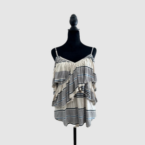 Chaser Ruffle Stripe V Neck Tank Top Medium Cream Blue